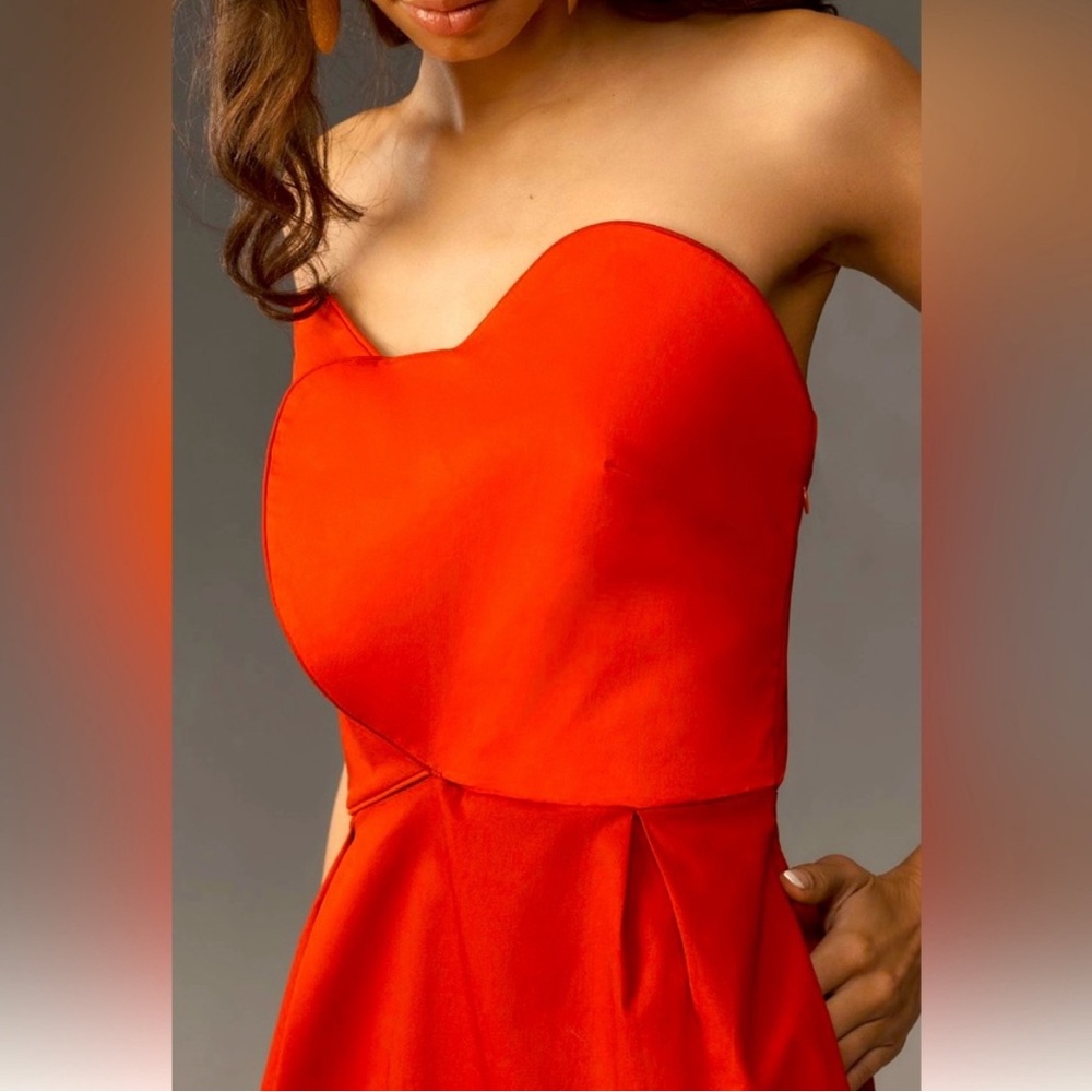 FARM Rio x Anthropologie Strapless Heart Cutout Mini Dress Red Large - Picture 3 of 4